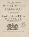 Ter bruyloft van den Heer, Mr. Sieuwert Lakenman Oud Schepen, en de eerbare Zedenryke juffrouw, Mejuffr. Agatha Buyskes - 22 oktober 1713.jpg